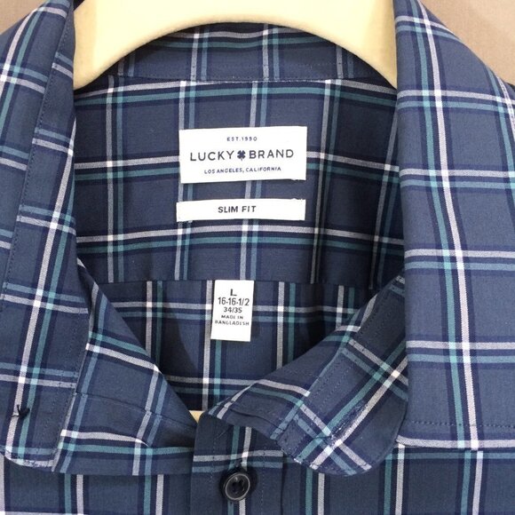 Lucky Brand Mens Classic Button Down Shirt Slim Fit Blue Plaid Size Large - Picture 3 of 3